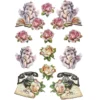 3-D Relief-Sticker, Vintage-Rosengrüße 5, verschiedene Größen, selbstklebend