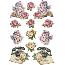 3-D Relief-Sticker, Vintage-Rosengrüße 5, verschiedene Größen, selbstklebend