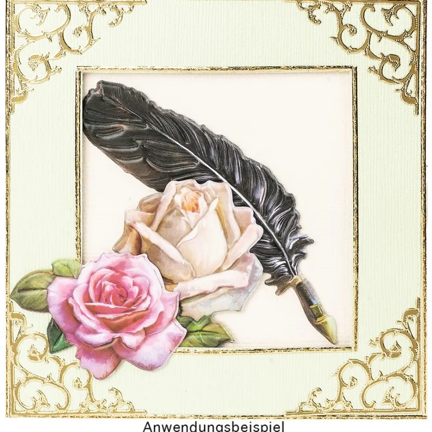 3-D Relief-Sticker, Vintage-Rosengrüße 1, verschiedene Größen, selbstklebend