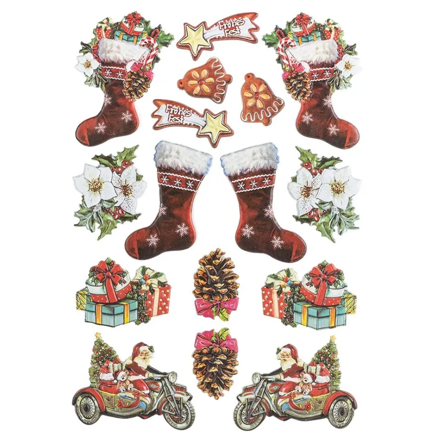 3-D Relief-Sticker, Vintage-Weihnachten 2, verschiedene Größen, selbstklebend