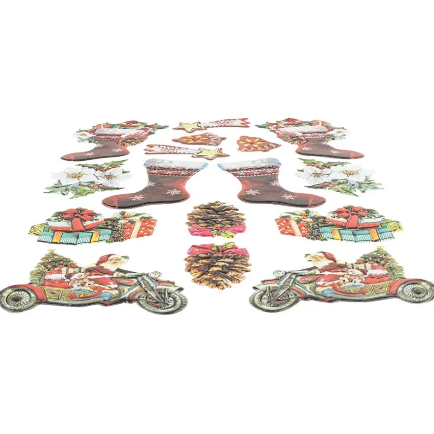 3-D Relief-Sticker, Vintage-Weihnachten 2, verschiedene Größen, selbstklebend
