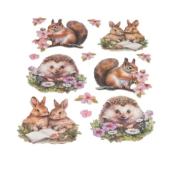 3-D Relief-Sticker, Waldtiere mit Blumen, verschiedene Größen, selbstklebend