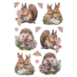 3-D Relief-Sticker, Waldtiere mit Blumen, verschiedene Größen, selbstklebend
