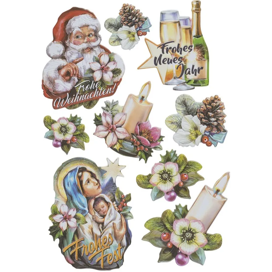 3-D Relief-Sticker, Weihnachten & Silvester, versch. Größen, selbstklebend