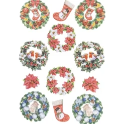 3-D Relief-Sticker, Weihnachtliche Kränze 2, versch. Größen, selbstklebend