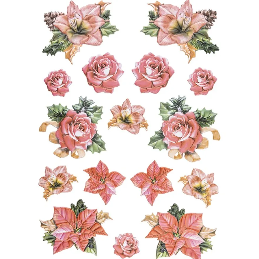 3-D Relief-Sticker, Weihnachtliche Blumen 1, versch. Größen, selbstklebend