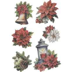 3-D Relief-Sticker, Weihnachtliche Floristik 1, versch. Größen, selbstklebend