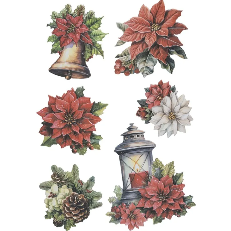 3-D Relief-Sticker, Weihnachtliche Floristik 1, versch. Größen, selbstklebend
