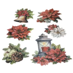 3-D Relief-Sticker, Weihnachtliche Floristik 1, versch. Größen, selbstklebend