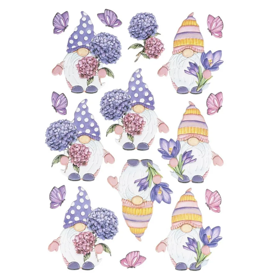 3-D Relief-Sticker, Wichtel im Frühling 3, verschiedene Größen, selbstklebend