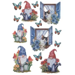 3-D Relief-Sticker, Wichtel & Katze, verschiedene Größen, selbstklebend