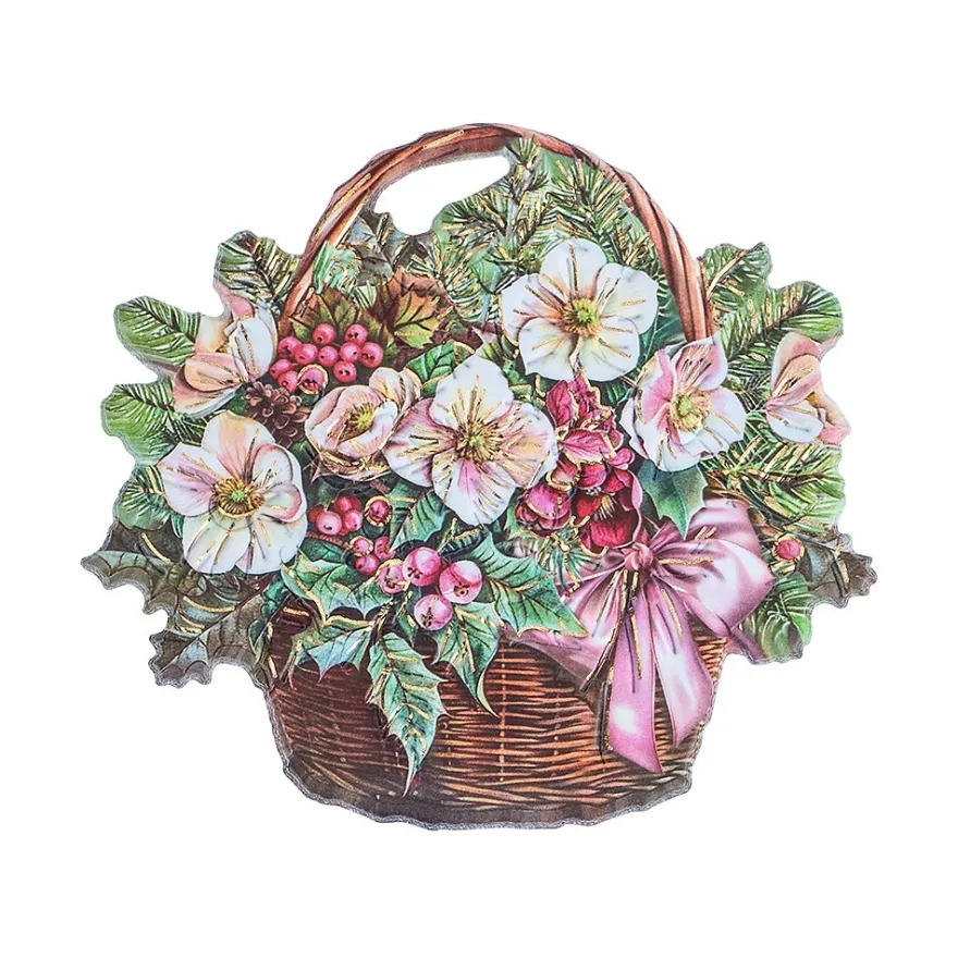 3-D Relief-Sticker, Winterfloristik-Körbe, Folienveredelung Hellgold, versch. Größen, selbstklebend