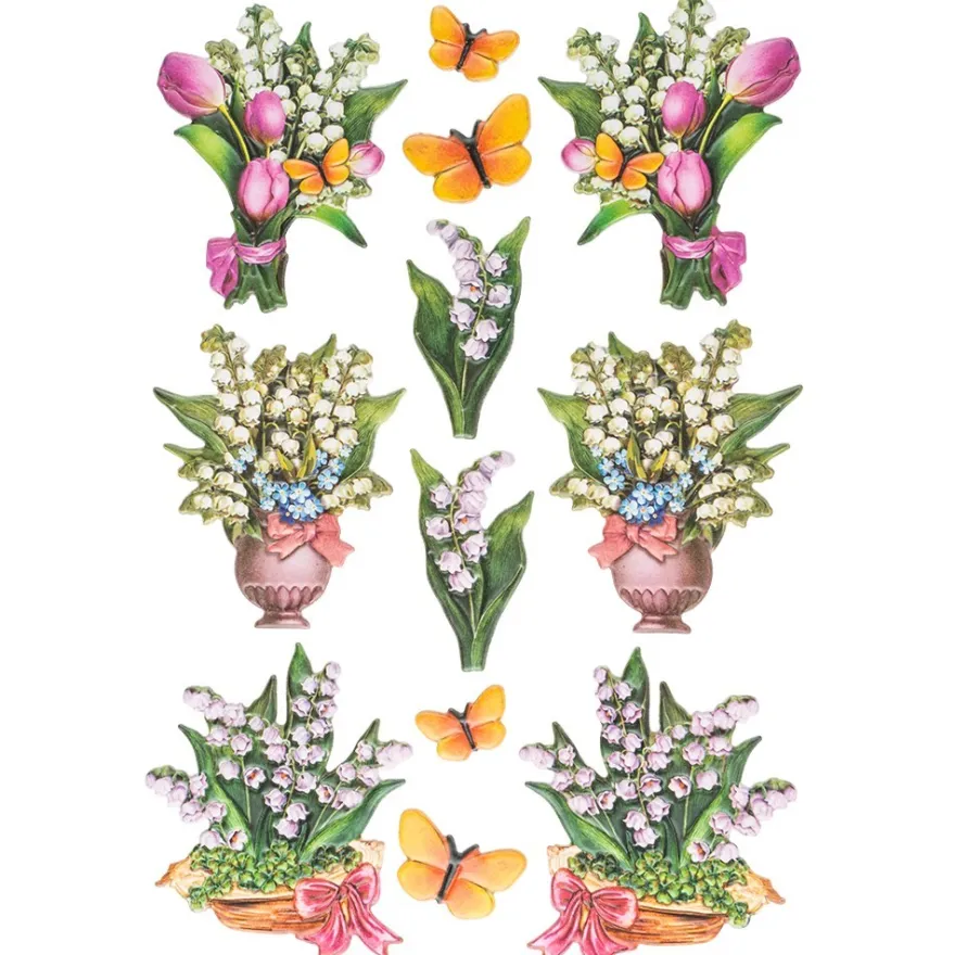 3-D Relief-Sticker, Zauberhafte Maiglöckchen 3, 21cm x 30cm, verschiedene Größen, selbstklebend