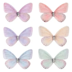 3-D Schmetterlinge aus zartem Gewebe, 4,9cm x 3,3cm, 6 Farben, klare Strass-Steine, 50 Stück