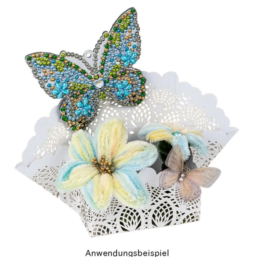 3-D Schmetterlinge aus zartem Gewebe, 4,9cm x 3,3cm, 6 Farben, klare Strass-Steine, 50 Stück