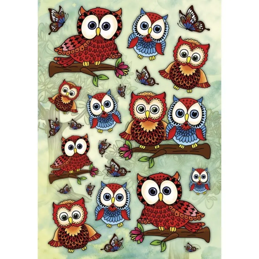 3-D Stickerbogen, Eulen auf Ästen 3, 12,5 x 18,5 cm
