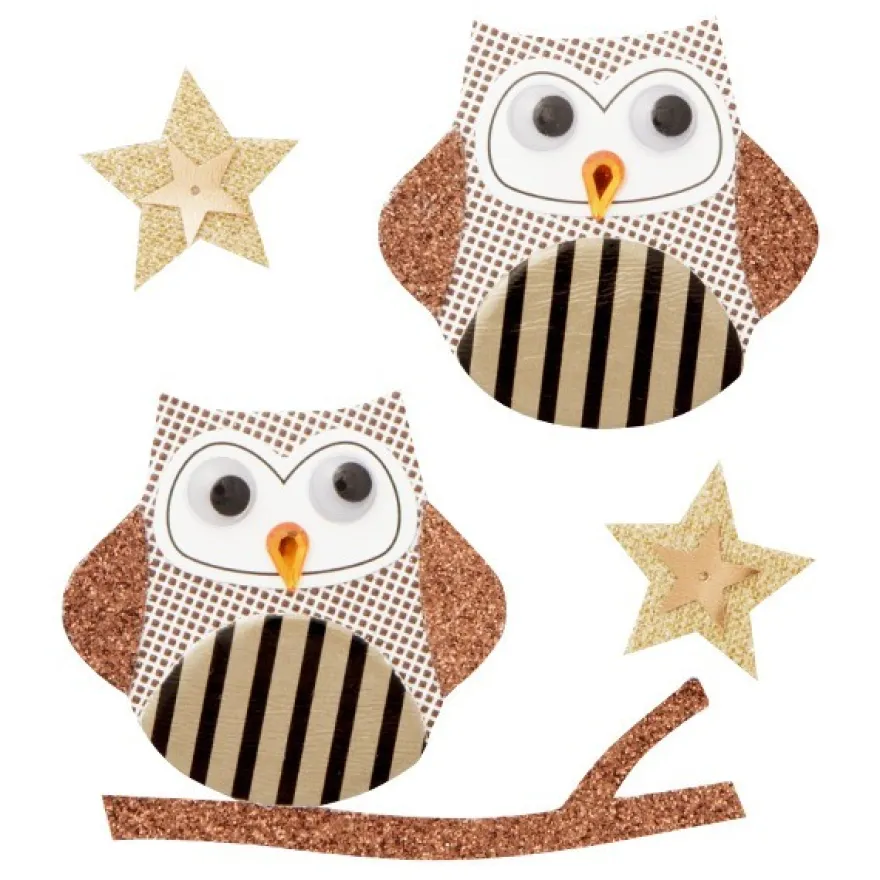3-D Stickerbogen, Eulen & Sterne, gestreift, 9,5 x 10,5cm
