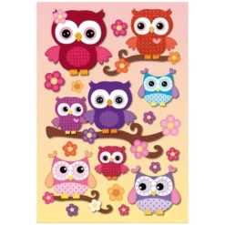 3-D Stickerbogen, Eulen 7, 12,5 x 18,5 cm