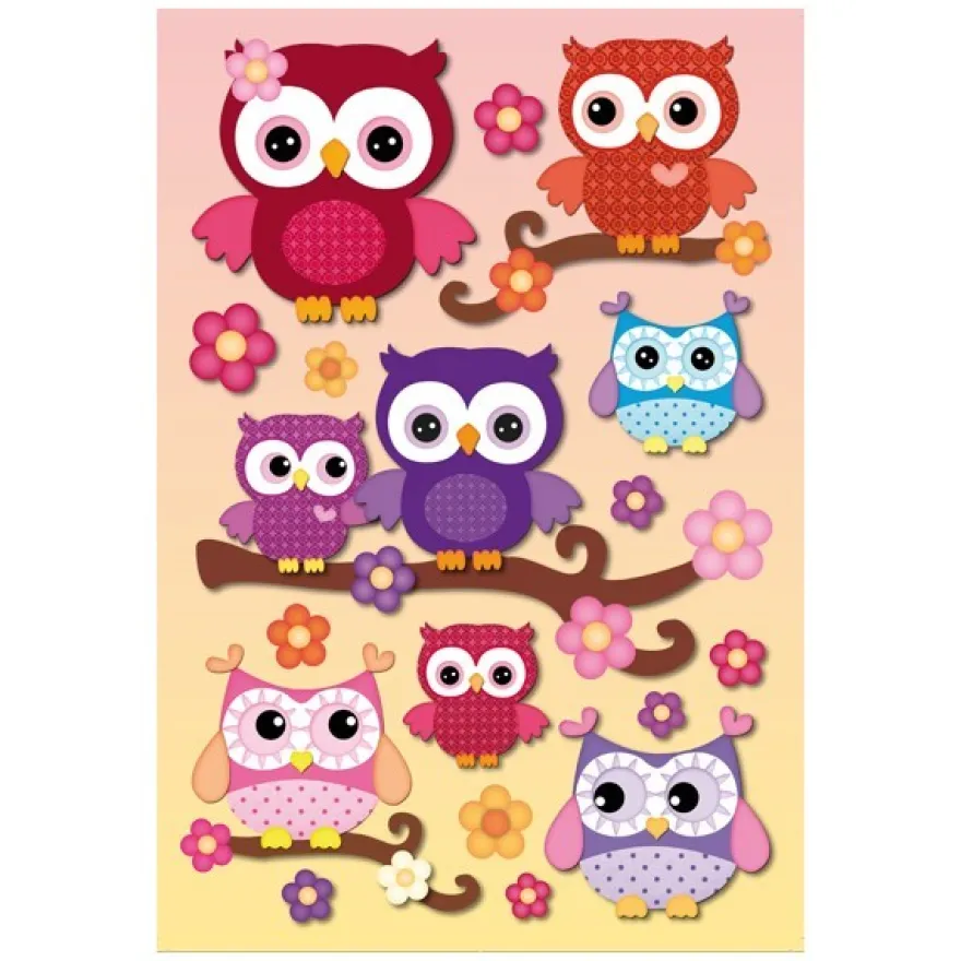 3-D Stickerbogen, Eulen 7, 12,5 x 18,5 cm