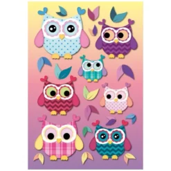 3-D Stickerbogen, Eulen 6, 12,5 x 18,5 cm