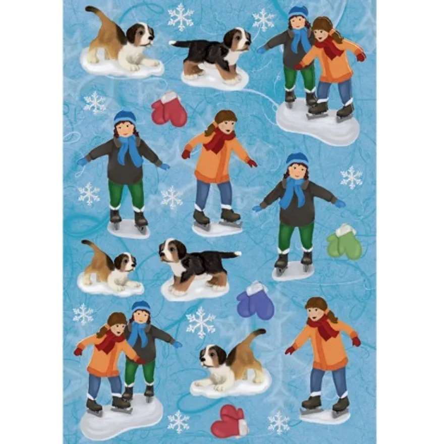 3-D Stickerbogen, Kinder mit Schlittschuhen, 12,5 x 18,5 cm