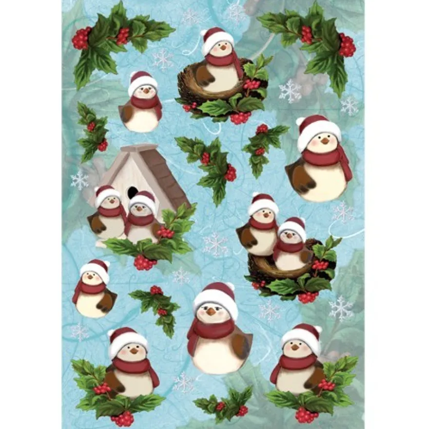 3-D Stickerbogen, Putzige Winter-Vögel, 12,5 x 18,5 cm
