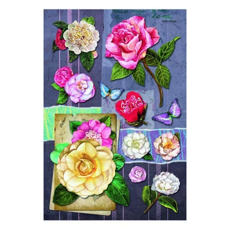 3-D Stickerbogen, Rosen, bunt, 12,5 x 18,5 cm