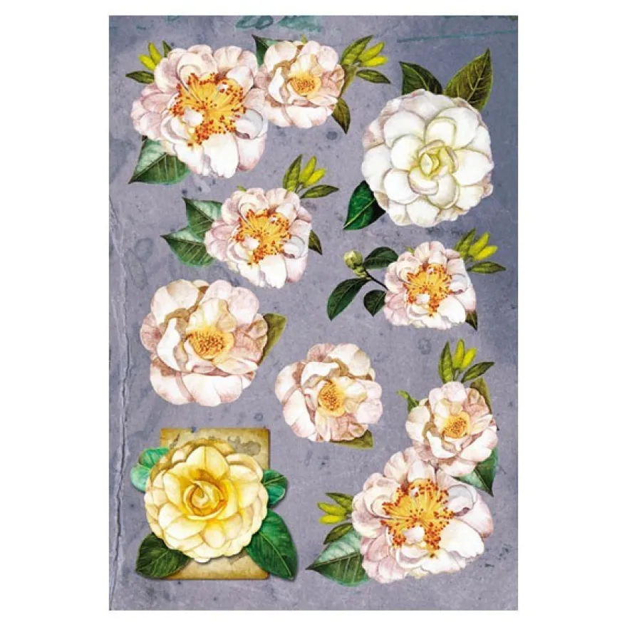 3-D Stickerbogen, Rosen, creme, 12,5 x 18,5 cm