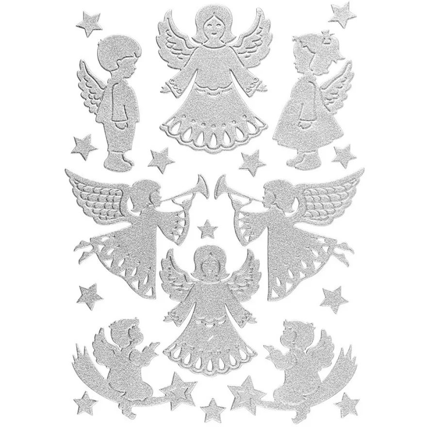 3-D Sticker, Deluxe Engel, verschiedene Größen, selbstklebend, silber