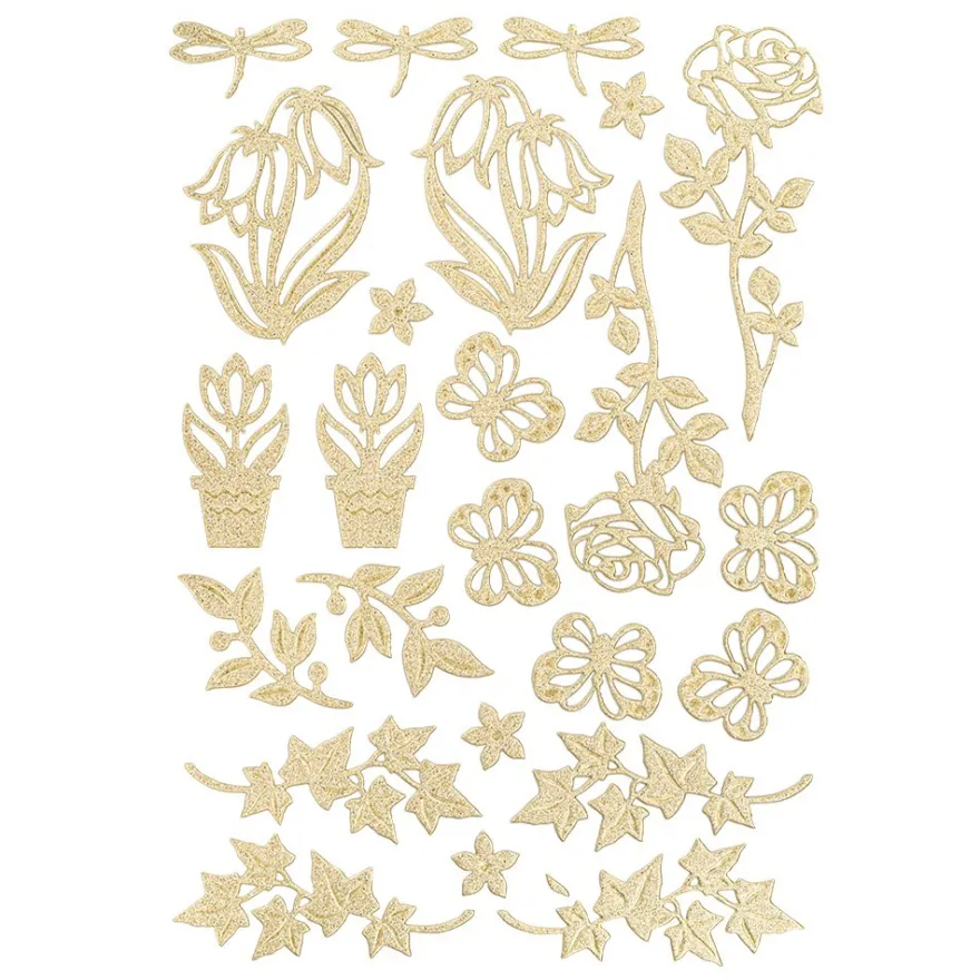 3-D Sticker Deluxe, Florale Elemente 2, 21cm x 30cm, gold, selbstklebend