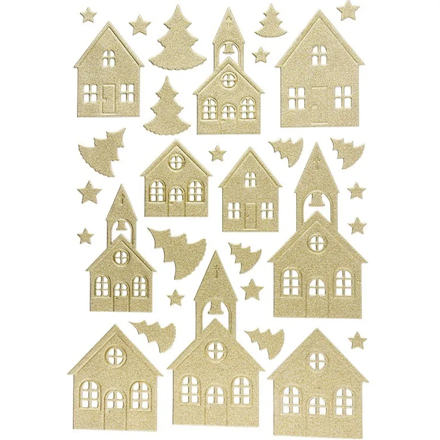 3-D Sticker, Deluxe Häuser & Kirchen, verschiedene Größen, selbstklebend, gold
