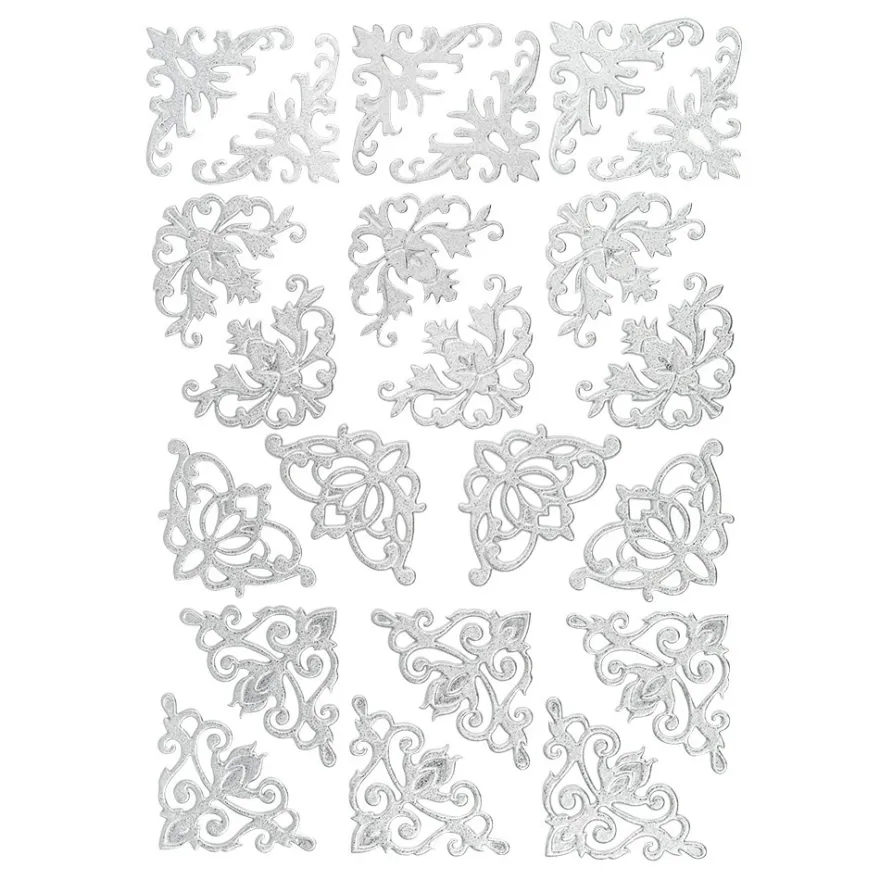 3-D Sticker Deluxe, Ornamentik Ecken, 21cm x 30cm, silber, selbstklebend