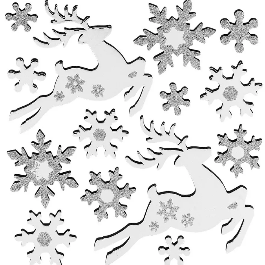 3-D Sticker, Hirsche & Eiskristalle, 18cm x 17,5cm, selbstklebend
