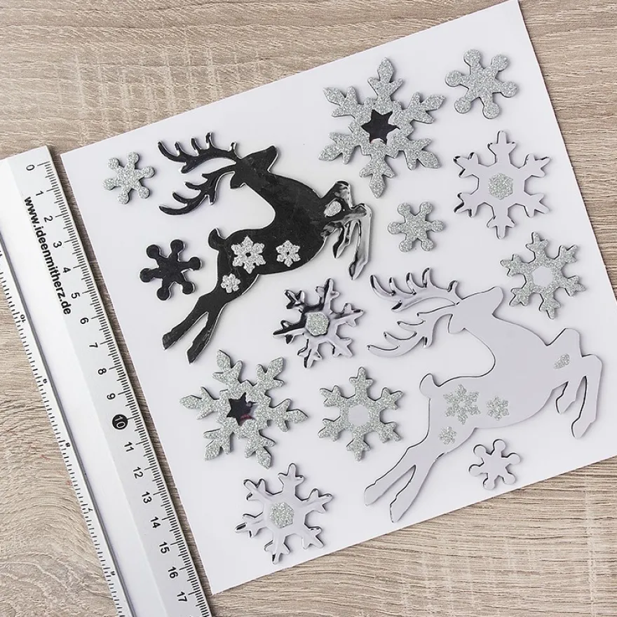 3-D Sticker, Hirsche & Eiskristalle, 18cm x 17,5cm, selbstklebend
