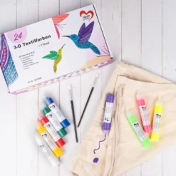 3-D Textilfarbe, 24 Tuben mit je 30ml, verschiedene Farben, inkl. 2 Pinsel