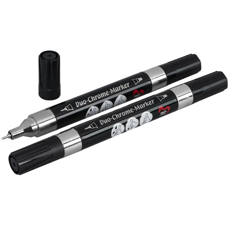 Duo-Chrome-Marker, mit je zwei verschiedenen Stiftspitzen, hochpigmentiert, silber, 2 Stück