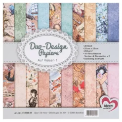 Duo-Design-Papiere, Auf Reisen 1, beidseitig bedruckt, 25cm x 25cm, 250g/m², 20 Blatt