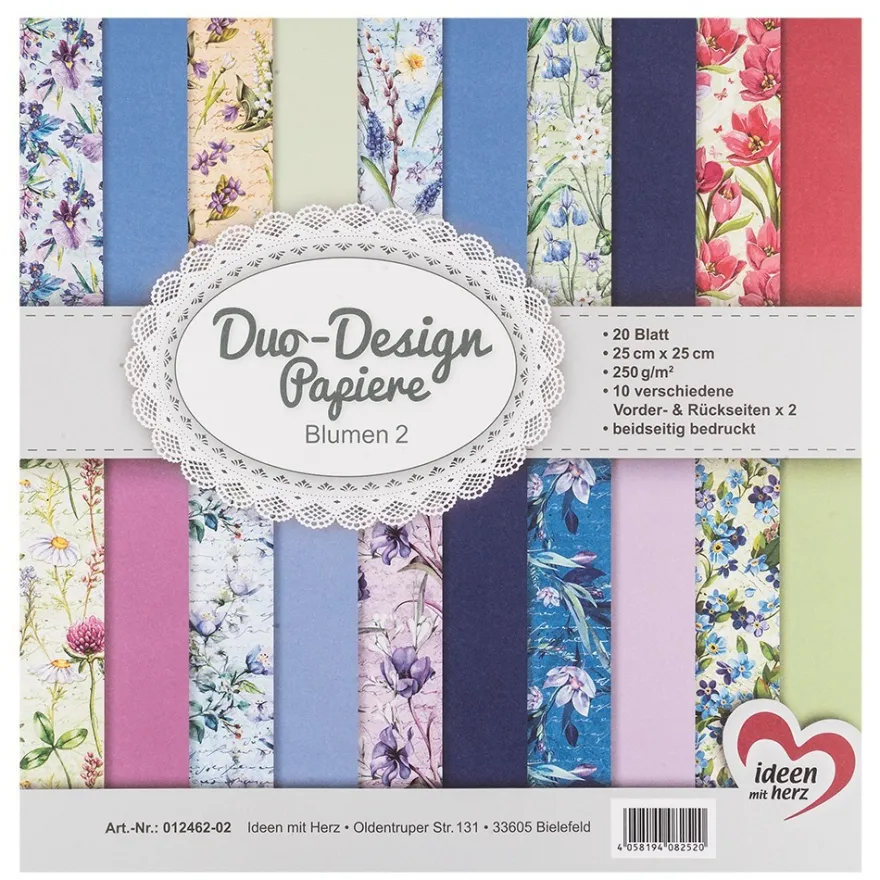 Duo-Design-Papiere, Blumen 2, beidseitig bedruckt, 25cm x 25cm, 250g/m², 20 Blatt
