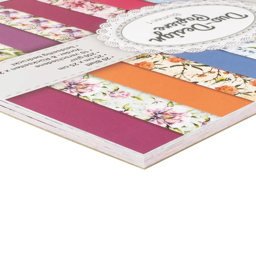 Duo-Design-Papiere, Blumen 1, beidseitig bedruckt, 25cm x 25cm, 250g/m², 20 Blatt
