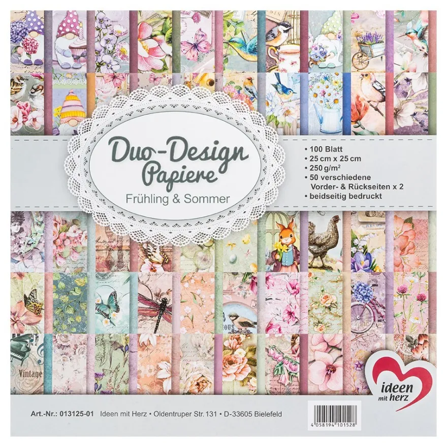 Duo-Design-Papiere, Frühling & Sommer, beidseitig bedruckt, 25cm x 25cm, 250 g/m², 100 Blatt