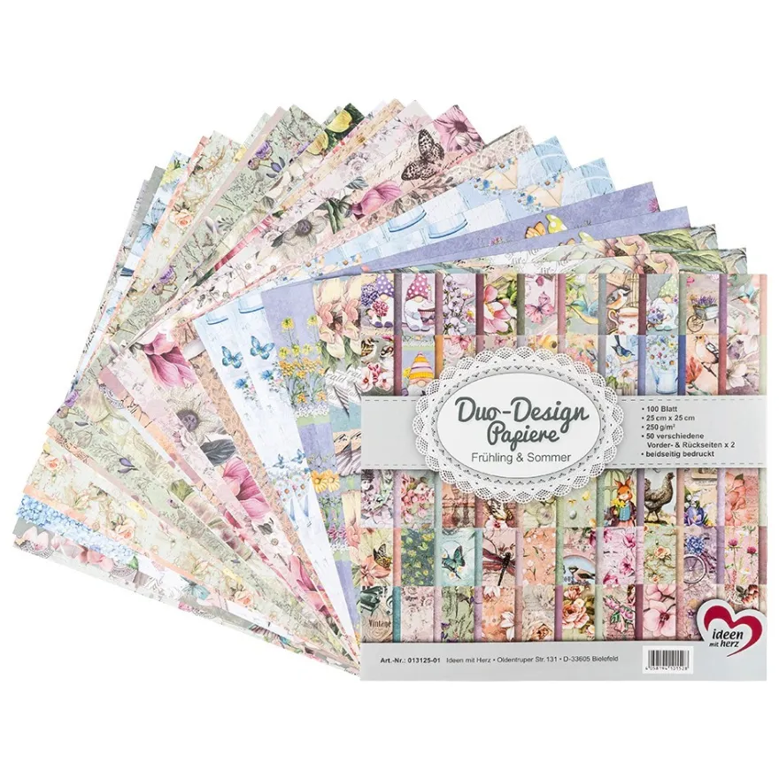 Duo-Design-Papiere, Frühling & Sommer, beidseitig bedruckt, 25cm x 25cm, 250 g/m², 100 Blatt