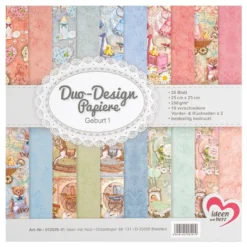 Duo-Design-Papiere, Geburt 1, beidseitig bedruckt, 25cm x 25cm, 250g/m², 20 Blatt