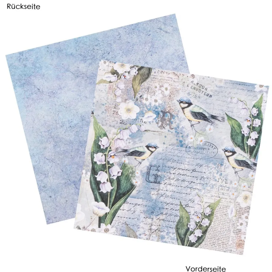Duo-Design-Papiere, Glockenblumen 1, beidseitig bedruckt, 25cm x 25cm, 250g/m², 20 Blatt