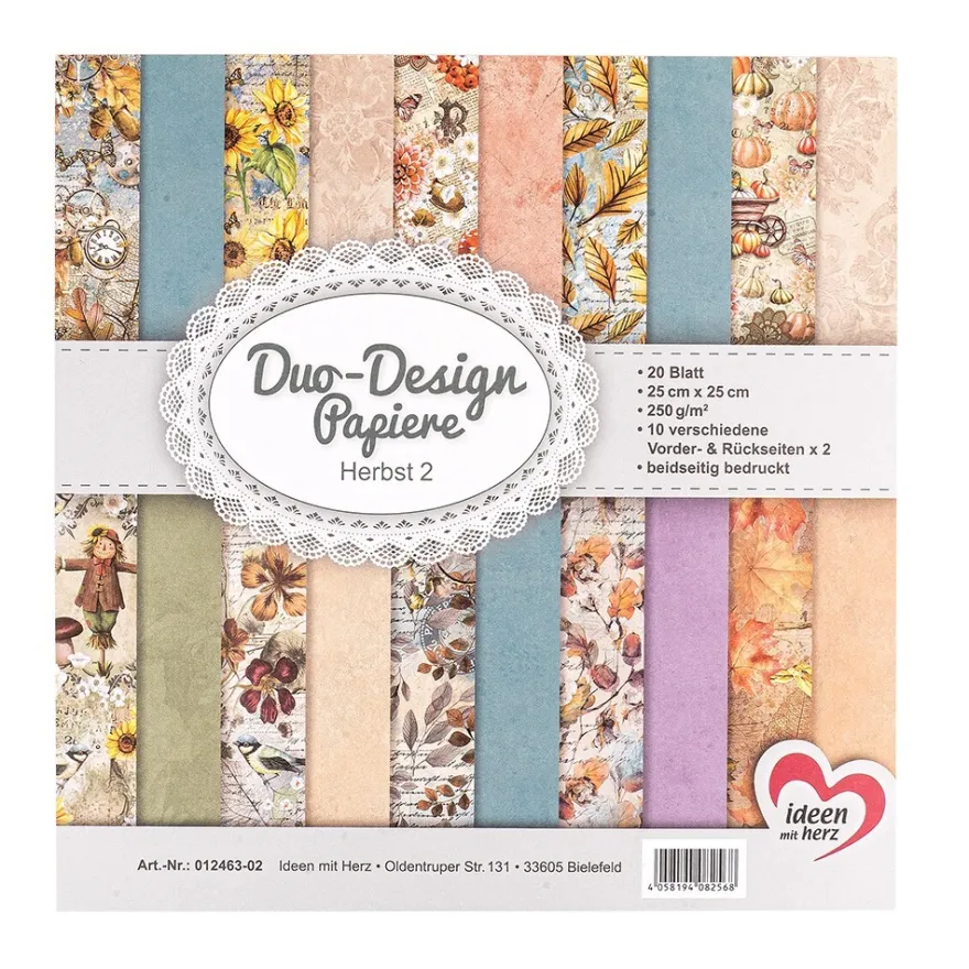 Duo-Design-Papiere, Herbst 2, beidseitig bedruckt, 25cm x 25cm, 250g/m², 20 Blatt