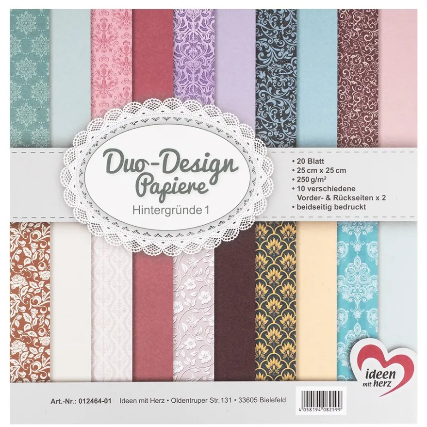 Duo-Design-Papiere, Hintergründe 1, beidseitig bedruckt, 25cm x 25cm, 250g/m², 20 Blatt
