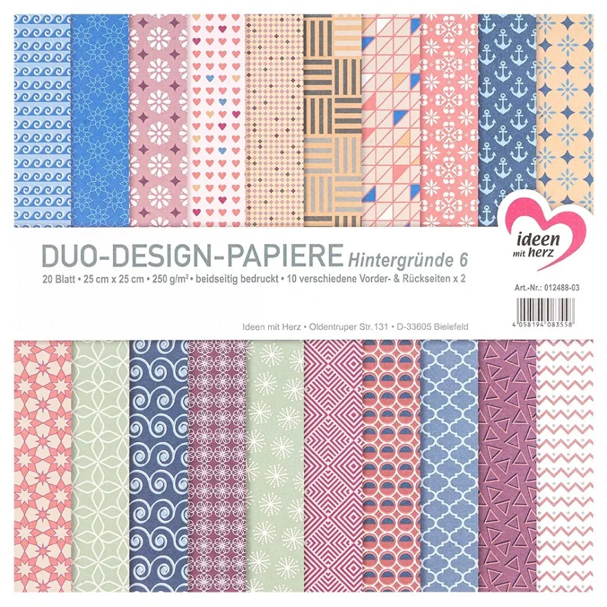 Duo-Design-Papiere, Hintergründe 6, beidseitig bedruckt, 25cm x 25cm, 250g/m², 20 Blatt