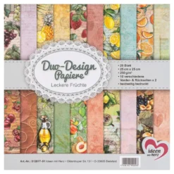 Duo-Design-Papiere, Leckere Früchte, beidseitig bedruckt, 25cm x 25cm, 250g/m², 20 Blatt