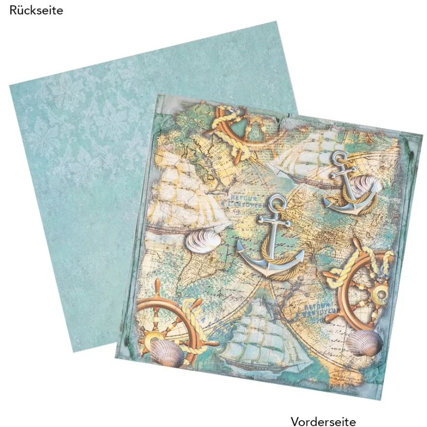 Duo-Design-Papiere, Maritim 2, beidseitig bedruckt, 25cm x 25cm, 250g/m², 20 Blatt