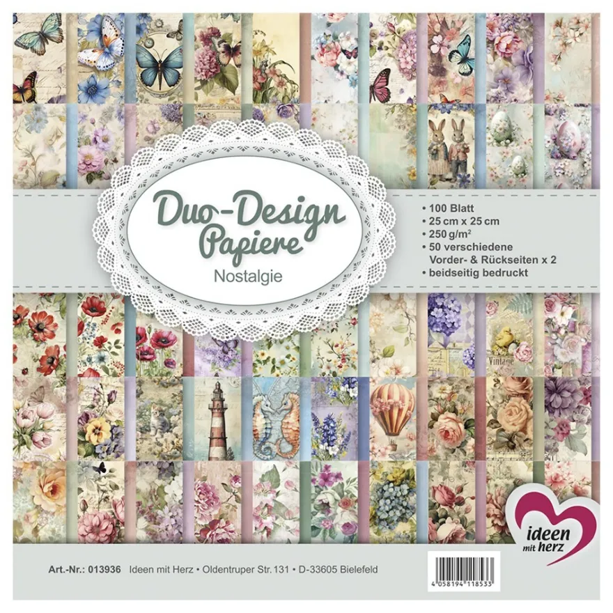 Duo-Design-Papiere, Nostalgie, beidseitig bedruckt, 25cm x 25cm, 250 g/m², 100 Blatt