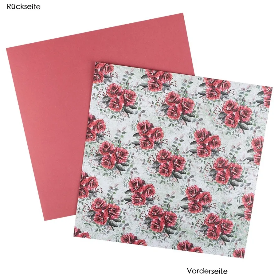 Duo-Design-Papiere, Rosen 1, beidseitig bedruckt, 25cm x 25cm, 250g/m², 20 Blatt